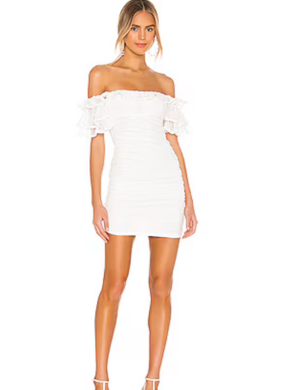 Camila Coelho White Off-Shoulder Ruffle Mini Dress